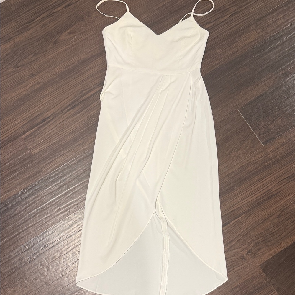 Lulu's Cream Spaghetti-Strap Wrap-Front Midi Dress